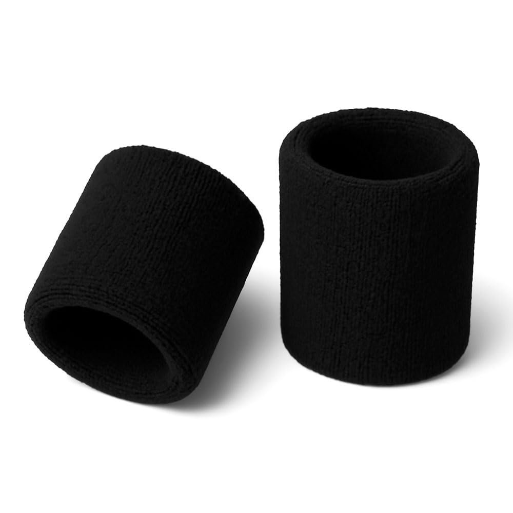 Sports Sweatband Headband & Wristband | Stretch, Soft, Sweat-Absorbing Cotton Blend | Gym, Running, Tennis, Basketball, Yoga | Unisex, Non-Slip, Washable (Wristband Black 1 Pair)