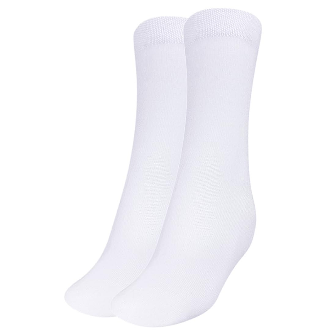 (Pack of 1 Pair = 2 Socks Boys Cotton Lycra Running Sports Cricket Badminton Basketball Football Tennis White Calf Length Socks