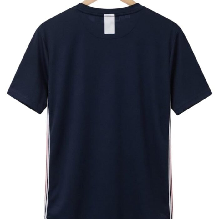 Men's Navy Blue and Black Longline T-Shirt with Side Stripe Detail