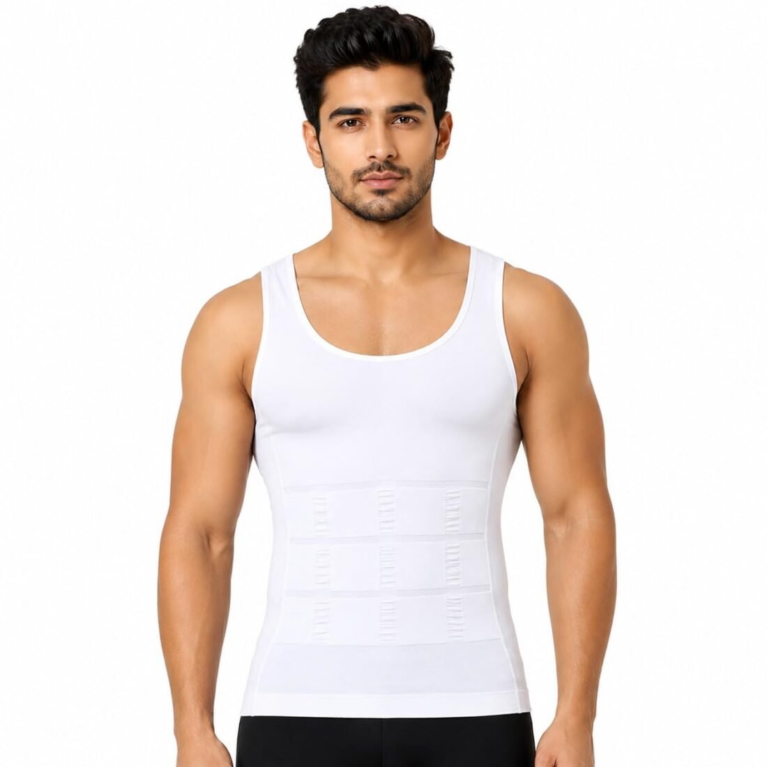 Men's Compression Body Shaper Vest | Slimming Tummy Tucker Tank Top | Seamless Chest & Belly Control Shapewear | Stretchable Sleeveless Slim Fit Innerwear | Black (in, Alpha, Regular, White)