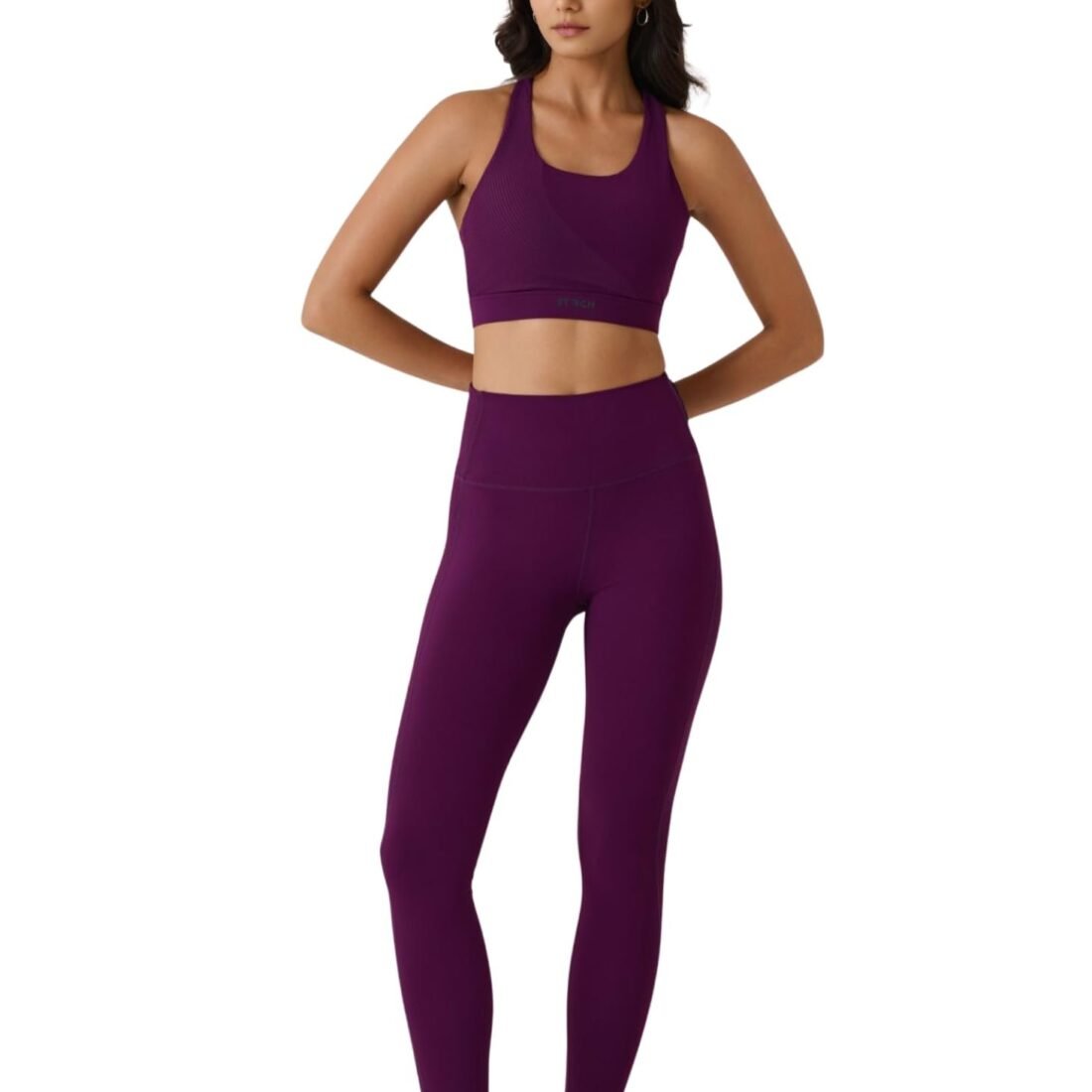 Women's Sports Bra | Slim Fit Scoop Neck Workout Bra with Removable Pads | Medium Support Gym Bra for Yoga, Running, Training & Fitness | Stretch Activewear | Midnight Purple