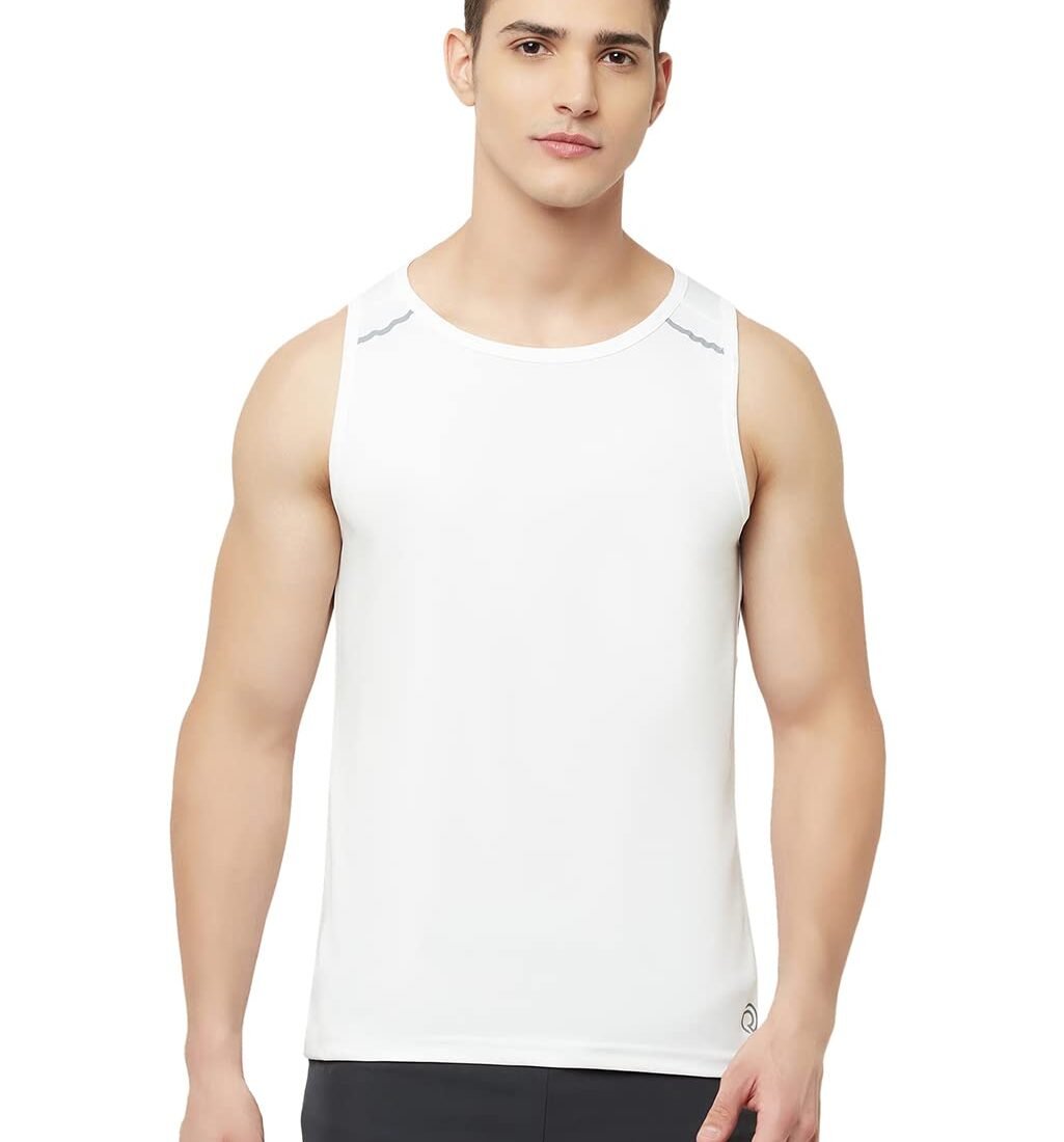 Men's Light Weight Dryfit Sports Gym Vest with Reflective Details for Running, Gym & Training(191113WHT_XXL_White)