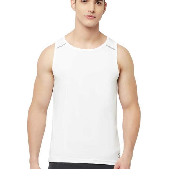 Men's Light Weight Dryfit Sports Gym Vest with Reflective Details for Running, Gym & Training(191113WHT_XXL_White)