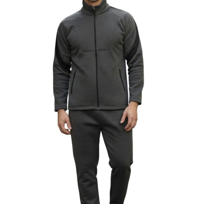 Men's High Neck Winter Tracksuit Set with Full-Zipper Upper & Elasticated Waist Jogger Pants | Warm Soft Solid Activewear for Gym, Running & Casual Use ANTHRABLK XL