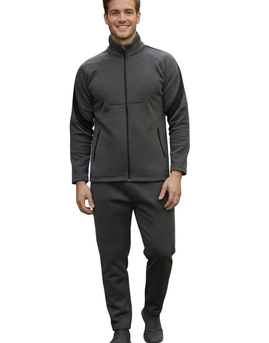 Men's High Neck Winter Tracksuit Set with Full-Zipper Upper & Elasticated Waist Jogger Pants | Warm Soft Solid Activewear for Gym, Running & Casual Use ANTHRABLK XL