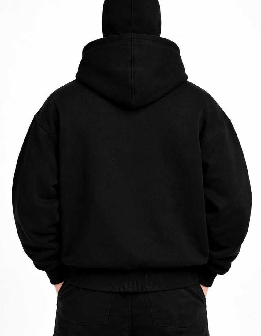 Balaclava Zipper Hoodie for Men 350 GSM Heavyweight Ninja Hoodies for Men (in, Alpha, Regular) Black