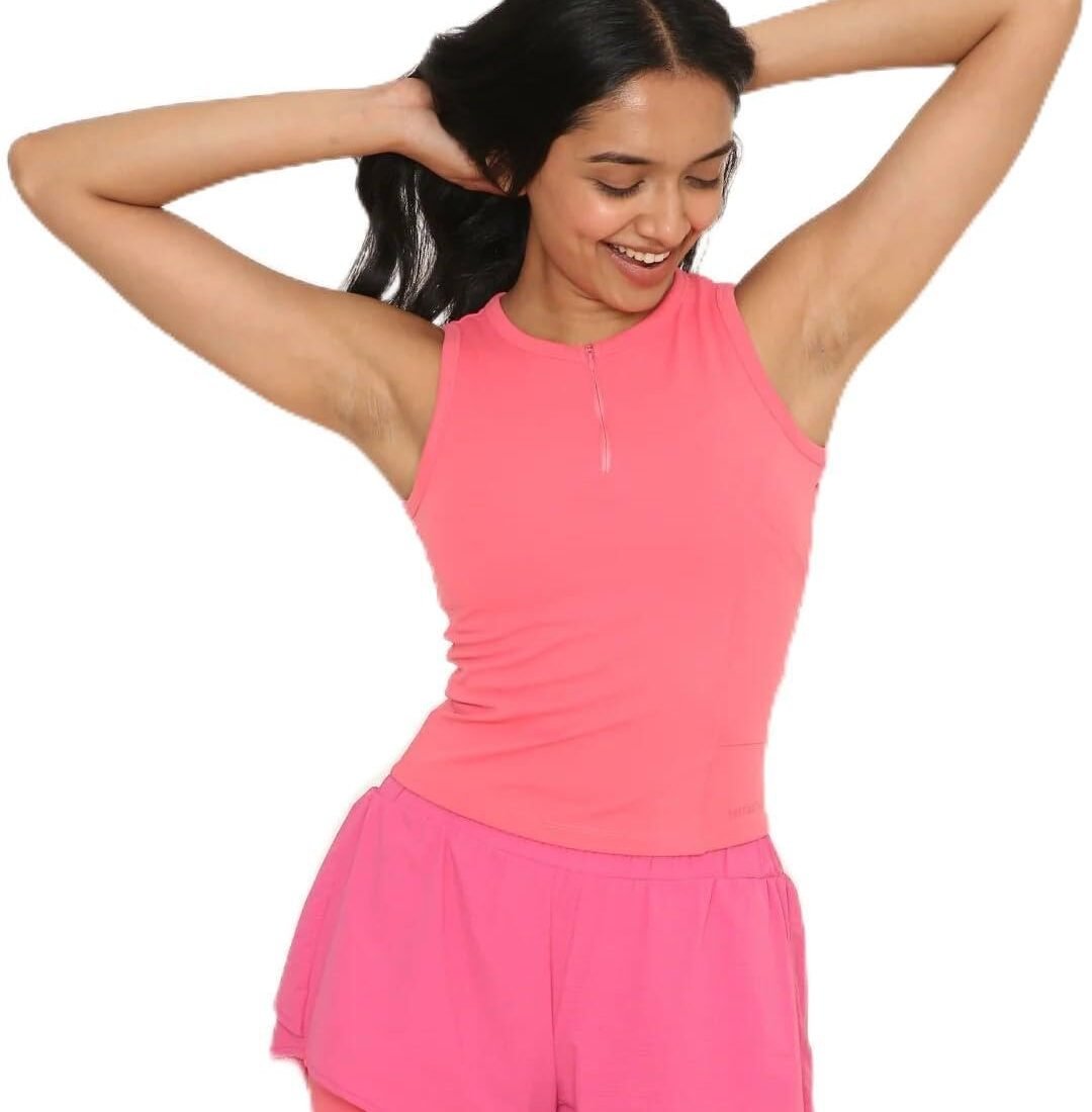 Stretchie™ Zipper Tank Top for Women | Cottony-Soft Stretchable Sweat-Wicking Breathable Activewear Tank for Gym Dance Workouts (in, Alpha, Regular, Hot Pink)