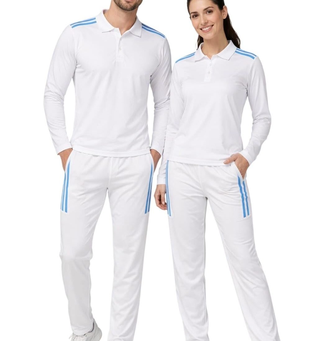 Men's Off-White Cricket Dress Set, Full Sleeves Jersey with Matching Lower, Sportswear Uniform for Practice and Matches