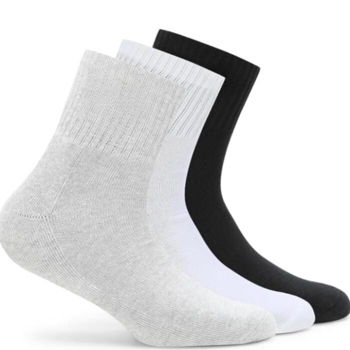 Unisex Sports Socks Quarter Length, 3-Pair Pack, Grey White Black