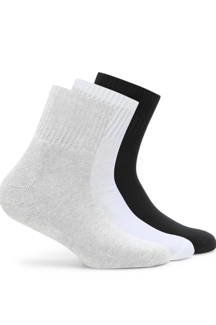 Unisex Sports Socks Quarter Length, 3-Pair Pack, Grey White Black
