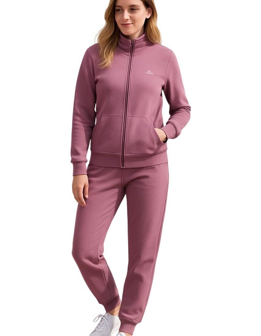 Shrishti Fashion Winter Fleece Tracksuit with Zip for Women || Full Zip Sweatshirt and Pajama Set for Women || Co-ord Set for Ladies (IN, Alpha, Regular, Pink)