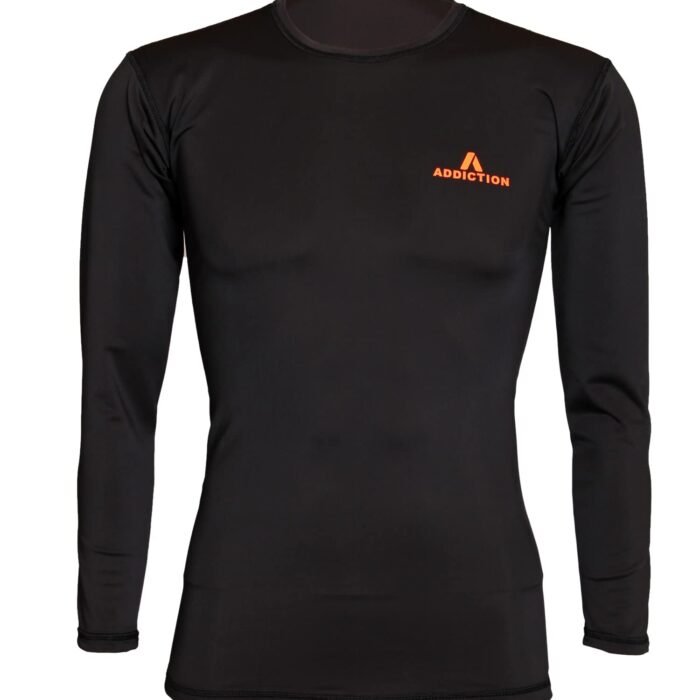 Addiction Compression Top Full Sleeve Tights Plain for Gym, Running, Cycling, Swimming, Cricket, Basketball, Yoga, Football, Tennis, Badminton (34) Black