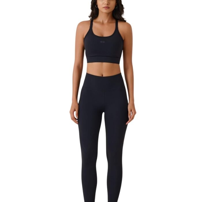Women's Power Yoga Edition Bra | Slim Fit Scoop Neck Workout Bra with Removable Pads | Medium Support Gym for Yoga, Running, Training & Fitness | Stretch Activewear | Black