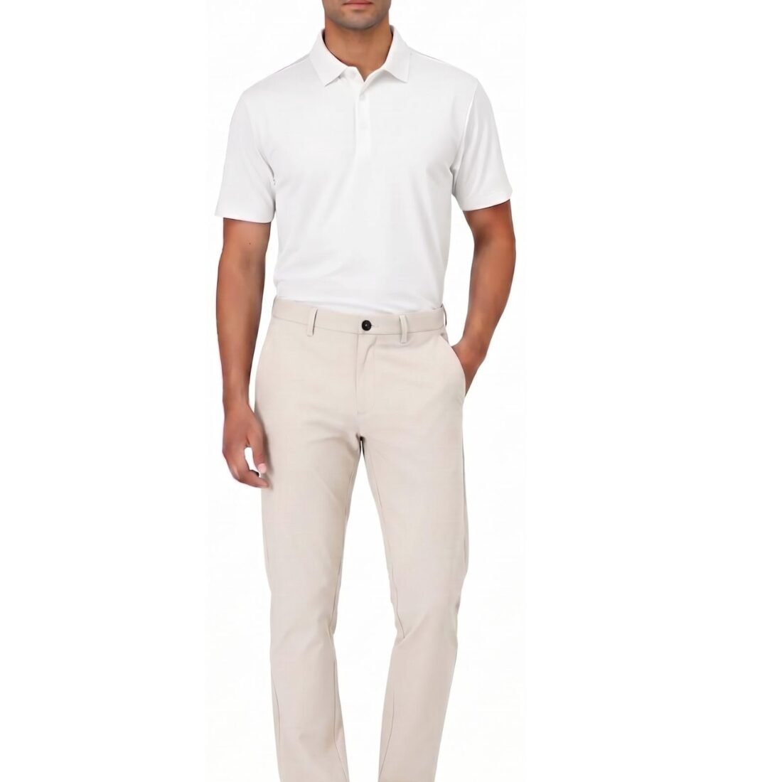 Men's Tour-Pro Golf Trousers- Beach Cream Flexi-Waist & Zip Pocket) - 34