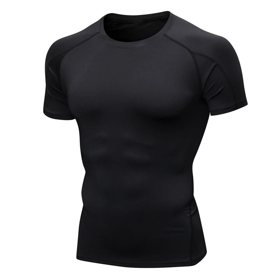 Gym Compression T-Shirt for Men | Half Sleeve Dry Fit Base Layer | Skin Fit Athletic Training Top | Breathable Stretch Workout Tee | Black