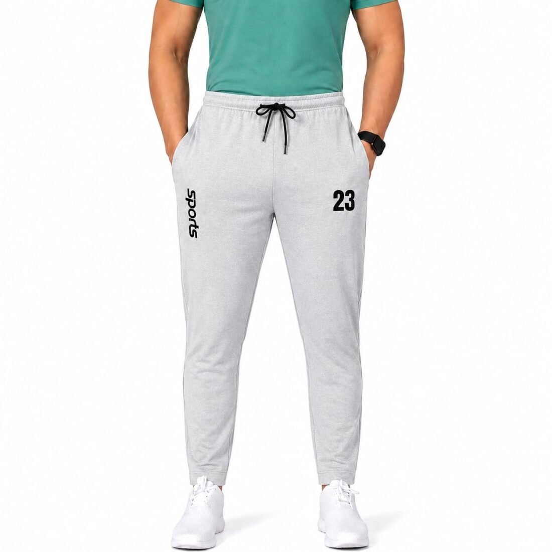 Men's Sports Jogger Track Pants with Drawstring, Light Grey