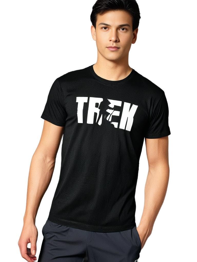 Trek Graphic T-Shirt, 100% Cotton, Super Soft, Black, Men T Shirt, Round Neck, (in, Alpha, Regular, Black)