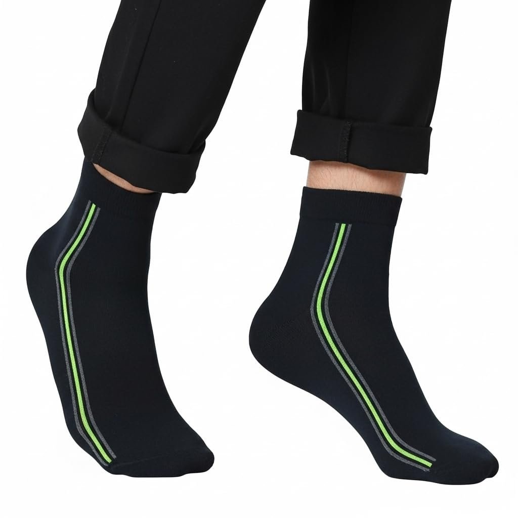Men's Crew Socks | Black with Green Stripe | Soft Breathable Cotton Blend | Comfortable Everyday Sports & Casual Socks | Stretch Fit | Durable Crew Length | 1 Pair