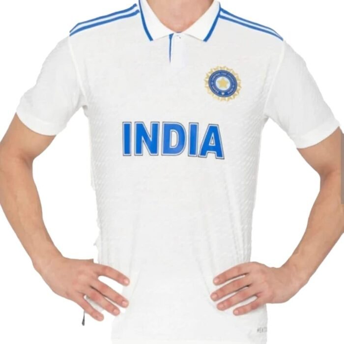 India Test Match WTC Jersey Half Sleeve 2023 (with Your Name & Number, 34 (for 9-10 Years)) White