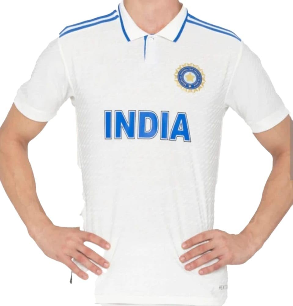 India Test Match WTC Jersey Half Sleeve 2023 (with Your Name & Number, 34 (for 9-10 Years)) White