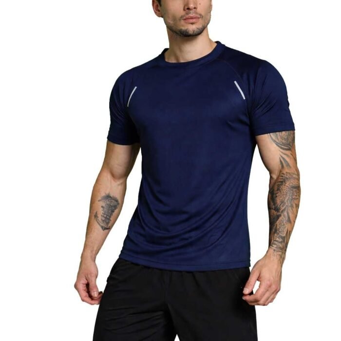 Mens Dry Fit Gym T Shirt Quick Dry Sweat Proof Breathable Workout Tee Muscle Fit Athletic Sports T Shirt for Gym Running Training Navy Size XL