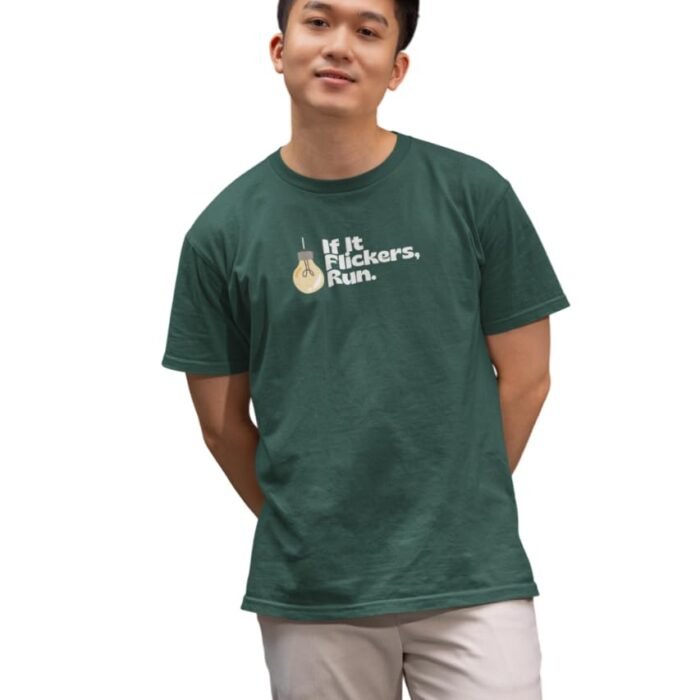Upside Vibes Graphic Cotton T-Shirt – Retro Mystery Shows | 180 GSM Bio-Wash | Flicker Run (in, Alpha, 2XL, Regular, Forest Green)