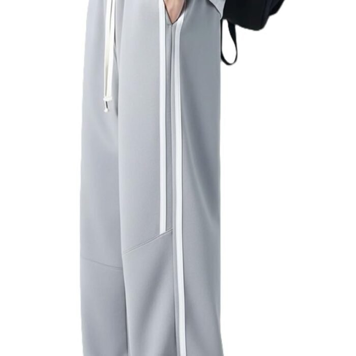 Men's Wide Leg Track Pants with Side Stripe | Loose Fit Streetwear Sweatpants | Elastic Waist Casual Sports Trousers for Gym, Travel (in, Alpha, Regular, Grey)