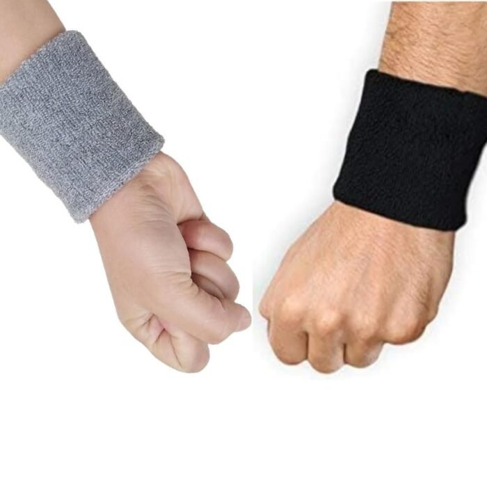 Cotton Wristband for Men & Women (Pair of 2) – Thick Sweat Absorbent Sports Wrist Sweatband for Gym, Cricket, Badminton, Tennis, Running, Cycling, Football, Pickleball Made in India, 3 Inch Greyblack