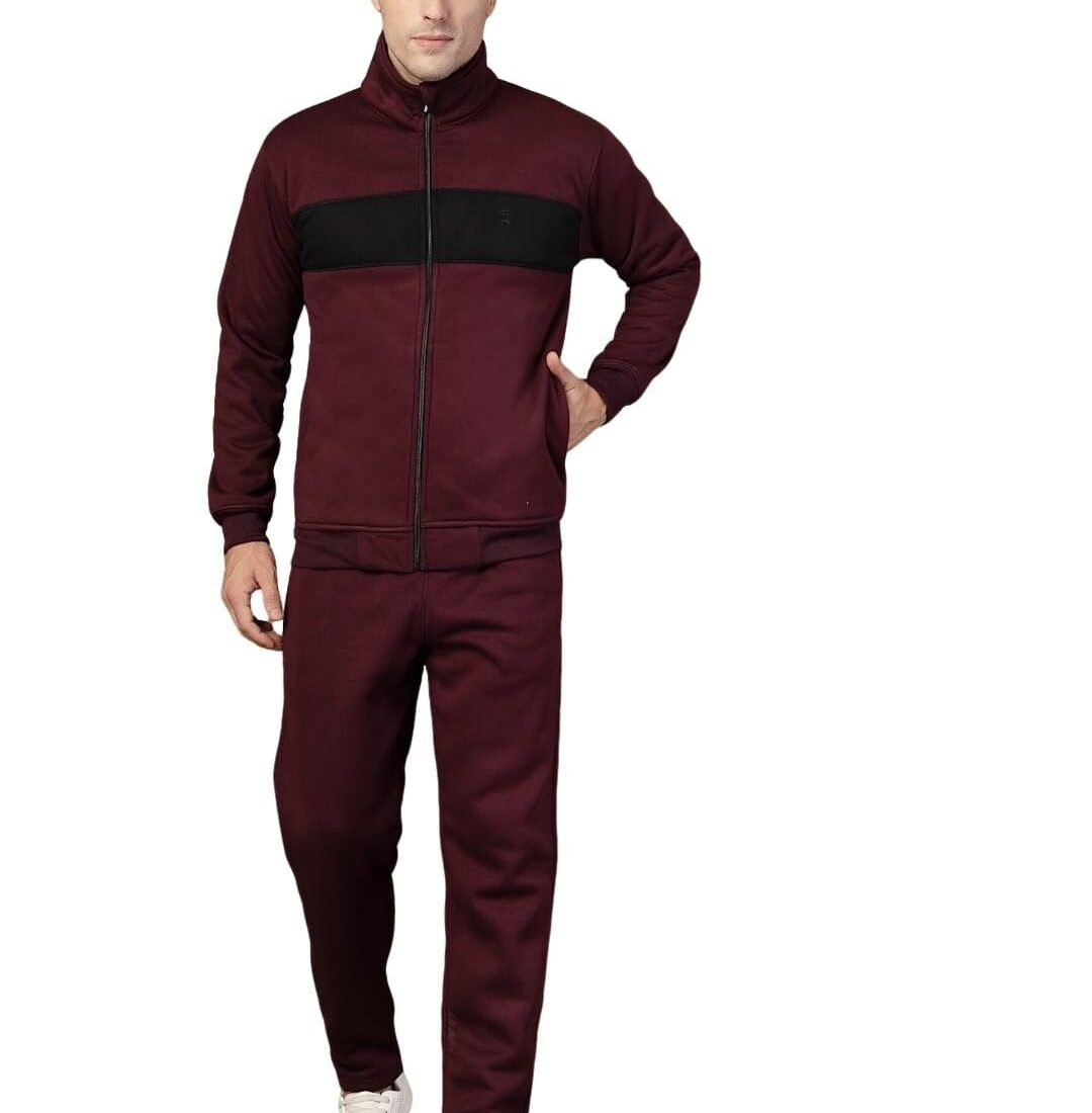 Track Suit For Man High Neck Winter Tracksuit Men Full Zip Jacket With Elastic Waist Lower And Soft Sports Activewear Set For Gym Running And Casual Use Wine Black 4XL