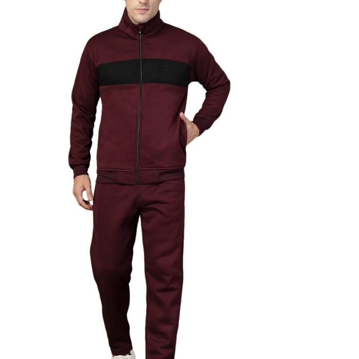 Track Suit For Man High Neck Winter Tracksuit Men Full Zip Jacket With Elastic Waist Lower And Soft Sports Activewear Set For Gym Running And Casual Use Wine Black 4XL