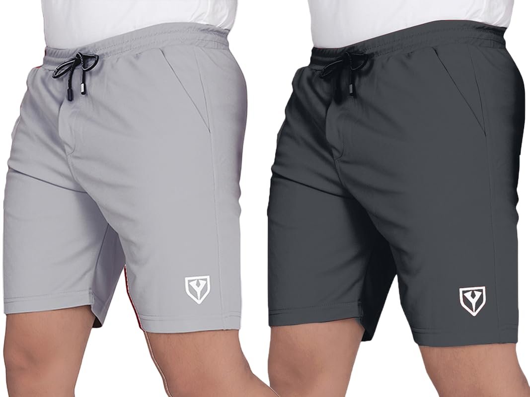 Men's Blend Shorts with Stylish Design Comfortable & Versatile Active Sports Wear Combo Pack (Steel Grey-Light Grey)