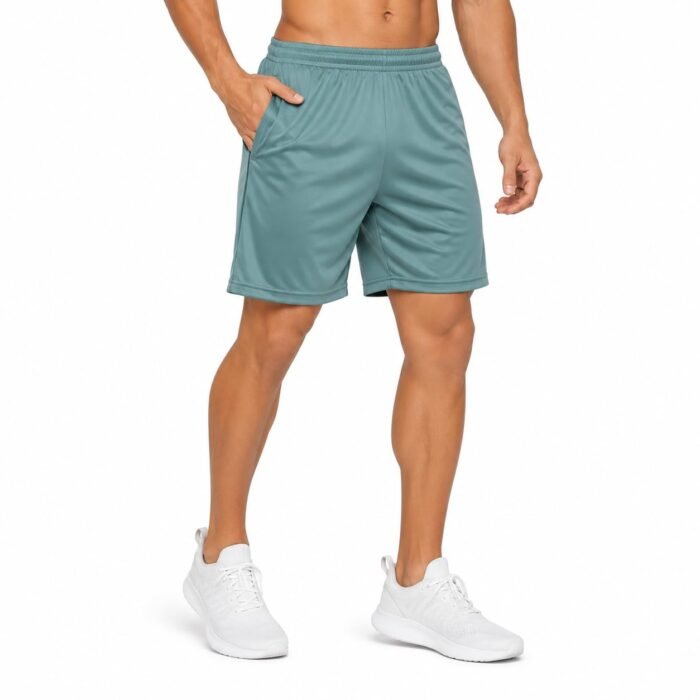 Lycra Blend Quick Dry Shorts for Men | Lightweight Gym, Running, Mens Sports Shorts | Elasticated Waist Athletic Shorts for Men with Zipper Pockets Sea Green