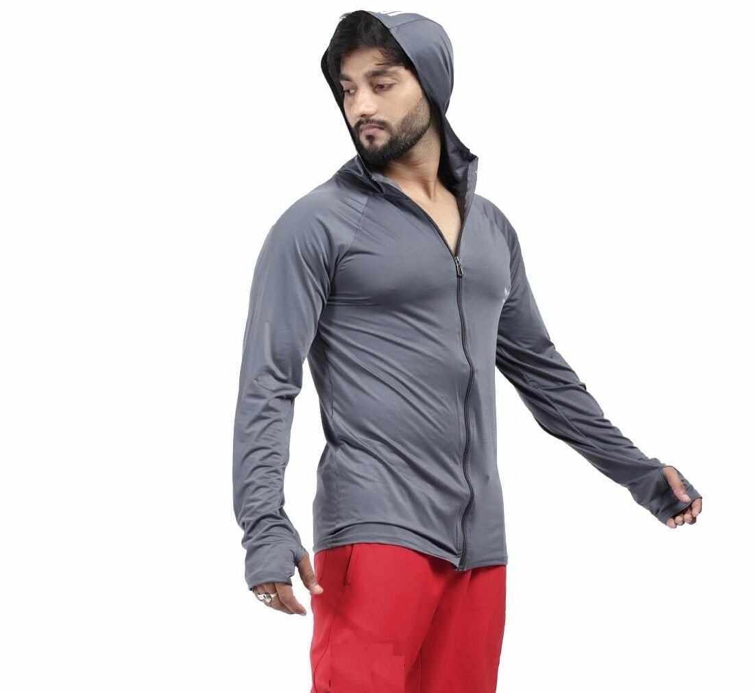 Diamond Fashion Men’s Gym Hoodie Jacket | Lightweight Stretchable Activewear for Workout, Running & Fitness | Quick Dry Full Zip Sports Hoodie for Men (in, Alpha, Regular, Grey)