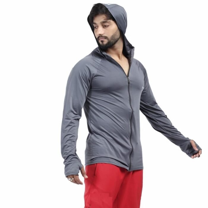 Diamond Fashion Men’s Gym Hoodie Jacket | Lightweight Stretchable Activewear for Workout, Running & Fitness | Quick Dry Full Zip Sports Hoodie for Men (in, Alpha, Regular, Grey)