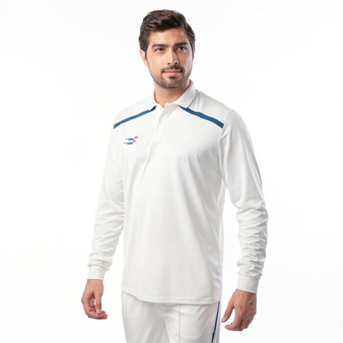Bouncer Men's Cricket Whites T-Shirt – Quick-Dry Polyester Cricket Jersey with Mesh Jacquard Construction for Match & Practice Performance
