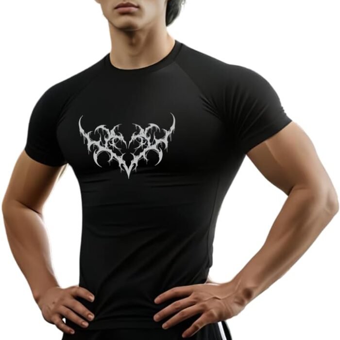 Slim Fit Polyester Sports T-Shirt for Men - Round Neck Quick Dry Fit Half Sleeve Breathable Stylish Gym & Workout Tee - Lightweight Running Cycling Football Swimming (in, Alpha, d Black)