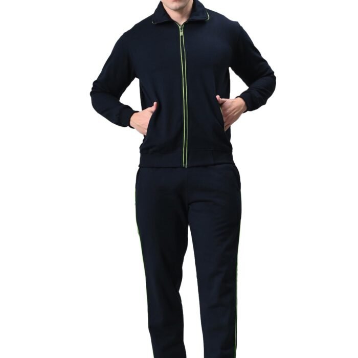Men Solid Fleece Warm Zipper Stylish Tracksuits for Winter (Pack of 1) Navy Blue
