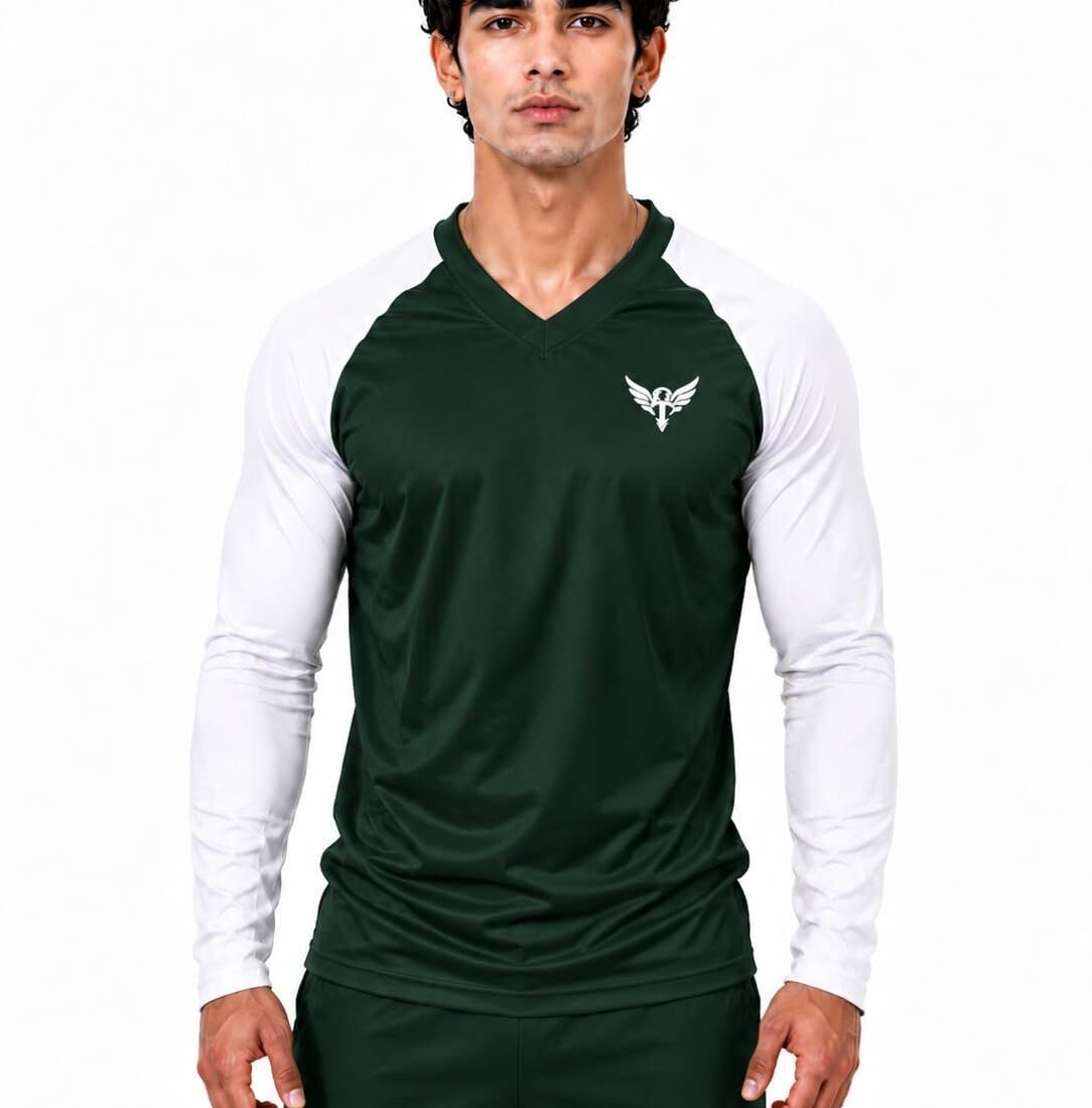 TRENZA Men's Dry Fit Full Sleeve Sports T-Shirt | Quick Dry Polyester Fabric | V Neck Gym Wear | Running, Workout, Training & Activewear T-Shirt for Men (in, Alpha, Regular, Bottle Green)