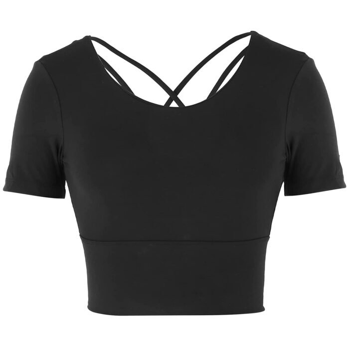 Generic Women Fitness Top, Sport Accessory Exposed Back Design Yoga T-Shirt Girl Sports Short Sleeve for Sports for Women Girls for Yoga Exercise, Running, Fitness(Black) |