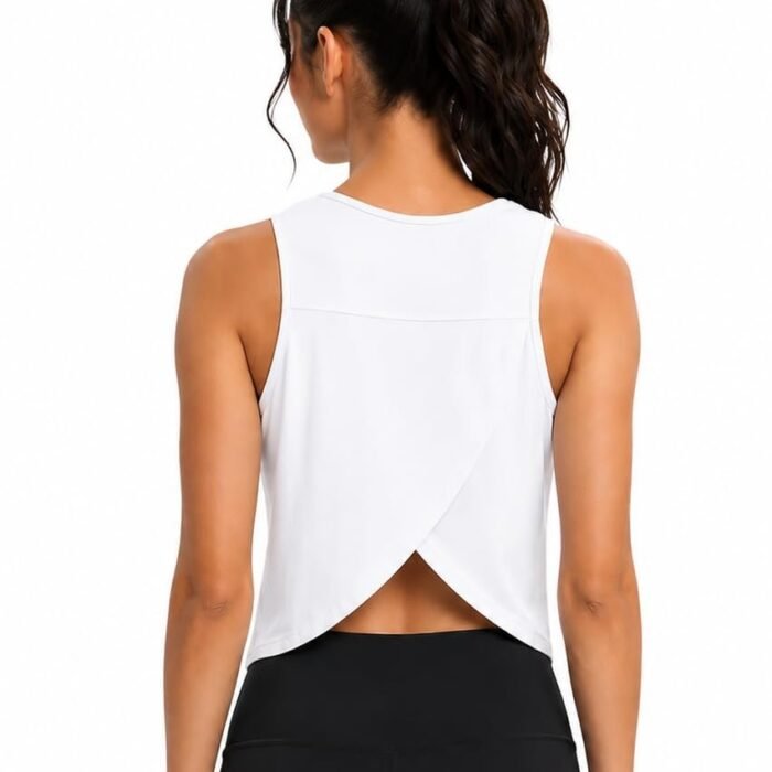 Workout Tops for Women Cropped Open Back Sleeveless Tank Tops Athletic Gym Yoga Shirts Loose Fit (in, Alpha, Regular, White)