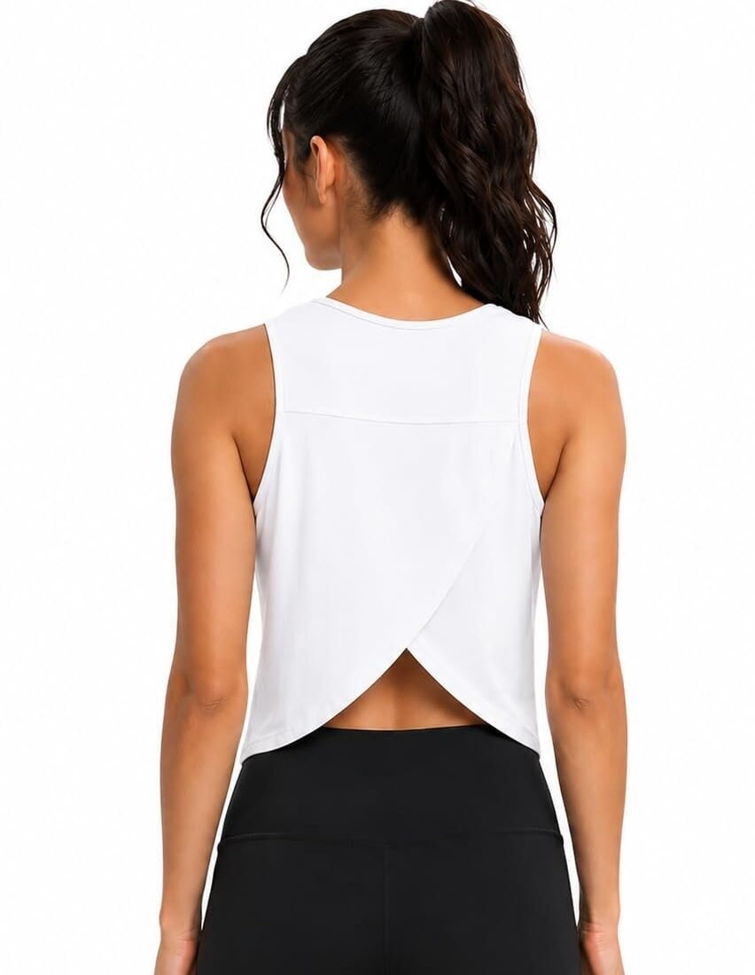 Workout Tops for Women Cropped Open Back Sleeveless Tank Tops Athletic Gym Yoga Shirts Loose Fit (in, Alpha, Regular, White)