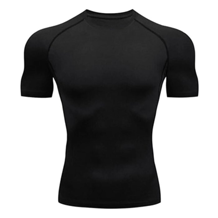 Men's Compression Gym T-Shirt | 90% Nylon & 10% Spandex | 4-Way Stretch | Muscle Fit | Ultra Soft Black