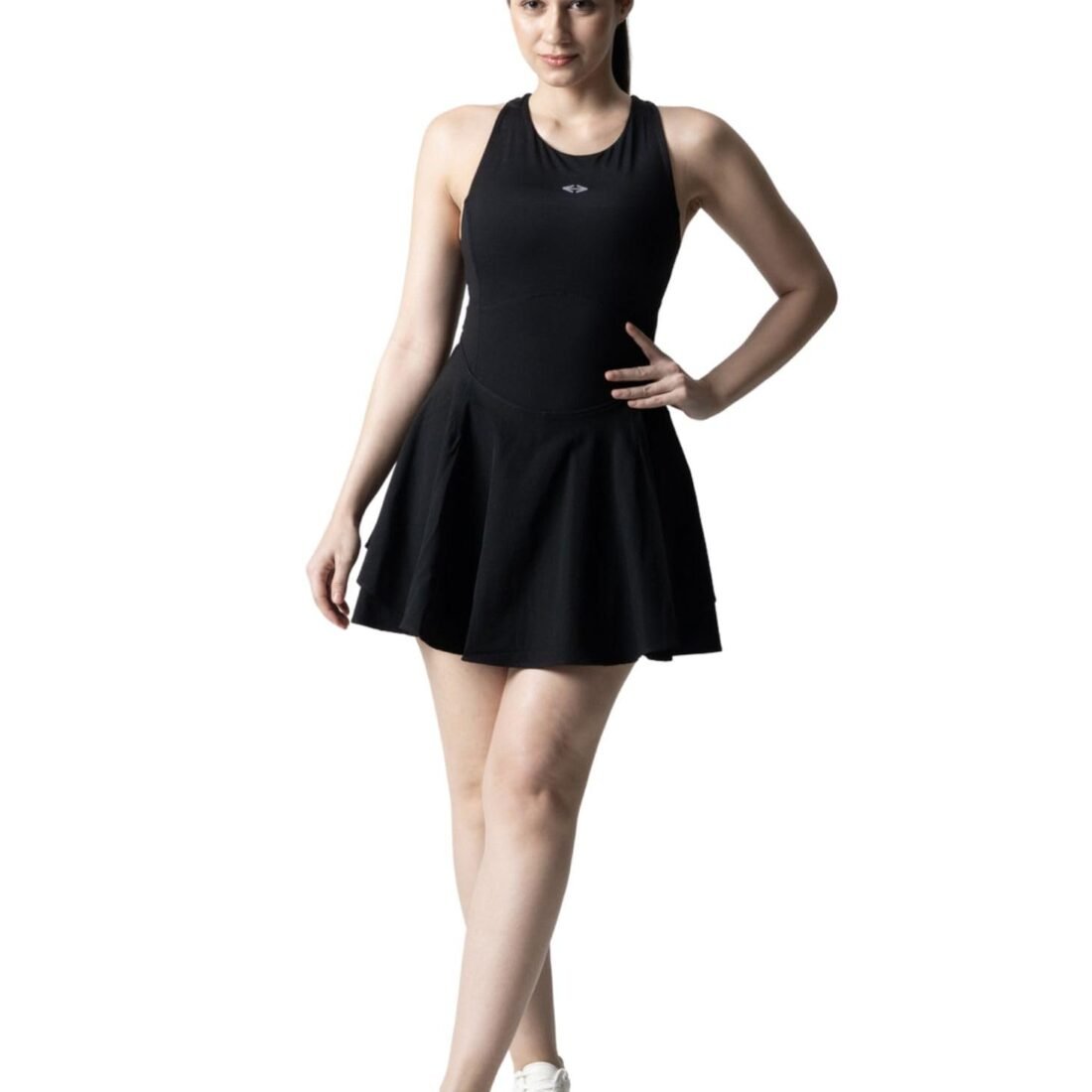 Flex Women's Tennis Dress | A-Line Sleeveless Sports Dress | Polo Collar Activewear Dress for Tennis, Golf, Pickleball & Training | Black