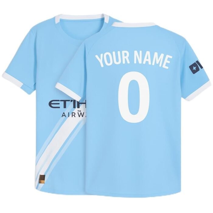 Mens City Home Customizable Sports Jerse 2024/25, with Embroidered Logos and Badges Unisex -StadiumEX (in, Alpha, Regular, Blue)
