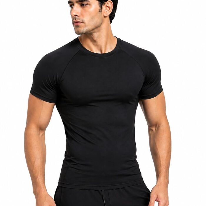 Men's Half Sleeve Compression Gym T-Shirt Dry Fit Black
