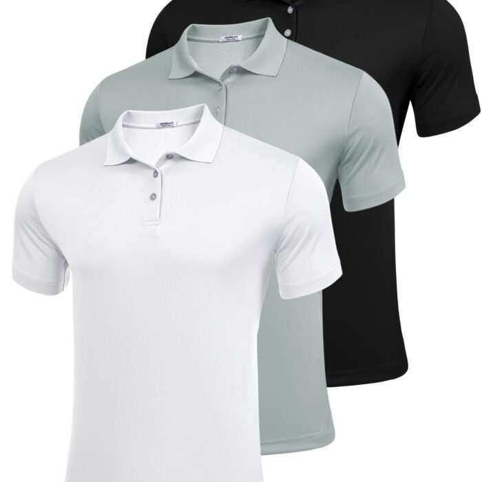 Golf Polo Shirts for Men Quick Dry Short Sleeve Collared Shirt Slim Fit Summer Casual Polos Shirt, Black/Gray Green/White(3 Pack), X-Large
