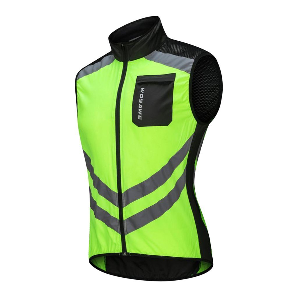 Aswadh Windproof Cycling Vest Reflective Road Biking Sleeveless Jersey Green M