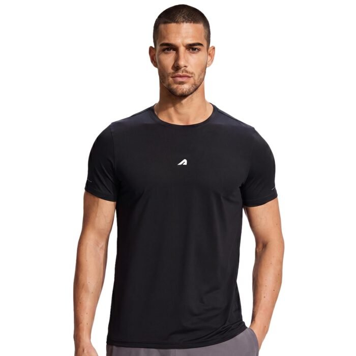 Running T-Shirt for Men Round Neck Gym T-Shirts for Men Quick Dry Active Top Wear for Man Dry Fit Polyspandex T-Shirts for Mens for Gym & Sports Wear Anti Odor Mens T-Shirt- Black
