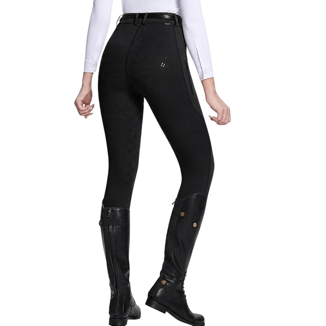 Horze Women's Full Seat Riding Breeches, Black, Polyester Spandex Blend, with Silicone Grip & Zipped Pocket (in, Numeric, 34, Standard, Black)