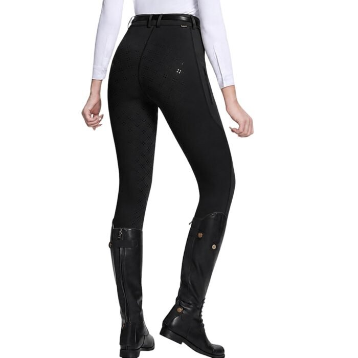 Horze Women's Full Seat Riding Breeches, Black, Polyester Spandex Blend, with Silicone Grip & Zipped Pocket (in, Numeric, 34, Standard, Black)